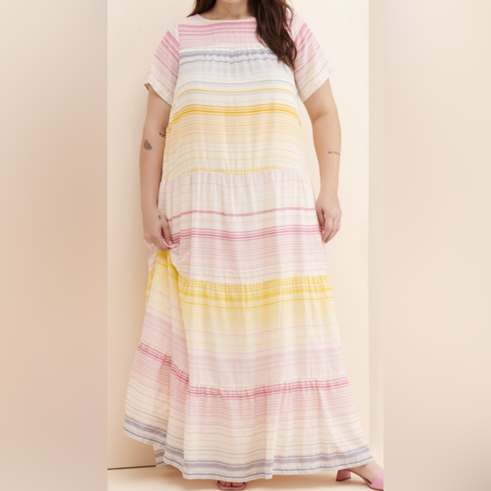 Anthropologie Women's Striped Merida Tiered Maxi Pocket Dress - Picture 2 of 8